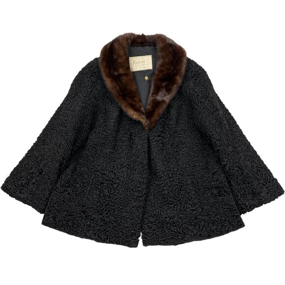 Azens Furs Persian Curly Lamb & Mink Fur Coat Women's Jacket Black Size XL - Picture 5 of 14